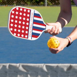 Rode, witte en blauwe handpalm pickleball paddle