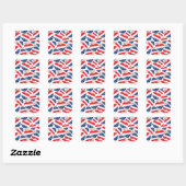 Rode, witte en blauwe harten print patroon vierkante sticker (Vel)