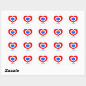 Rode, Witte en Blauwe Harten Ronde Sticker (Vel)
