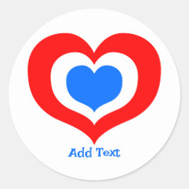 Rode, Witte en Blauwe Harten Ronde Sticker