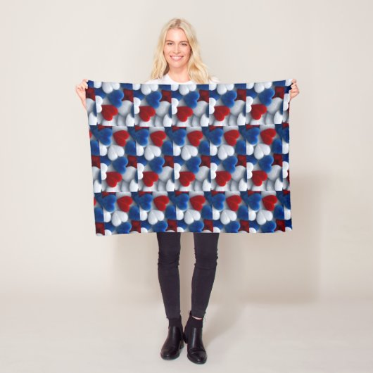 Rode, Witte en Blauwe Hartendeken Fleece Deken (In situ)