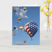 Rode, Witte en Blauwe Hete Luchtballon Kaart (Gele Bloem)