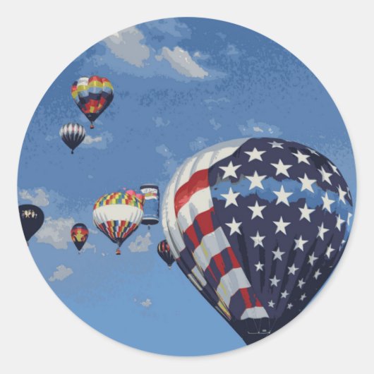 Rode, Witte en Blauwe Hete Luchtballon Ronde Sticker (Voorkant)