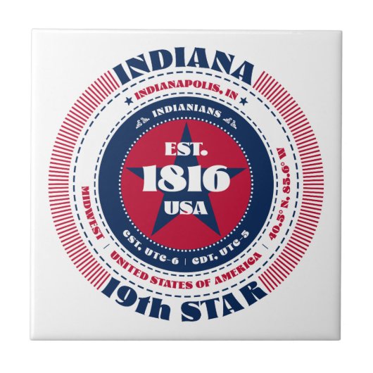 Rode, witte en blauwe Indiana keramische Tegel Tegeltje (Voorkant)