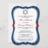 Rode, witte en blauwe joodse ster van David Bar Mi Kaart (Voorkant)