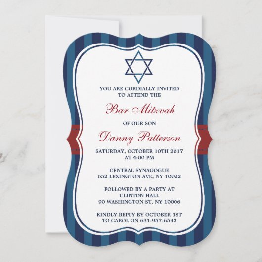 Rode, witte en blauwe joodse ster van David Bar Mi Kaart (Voorkant)