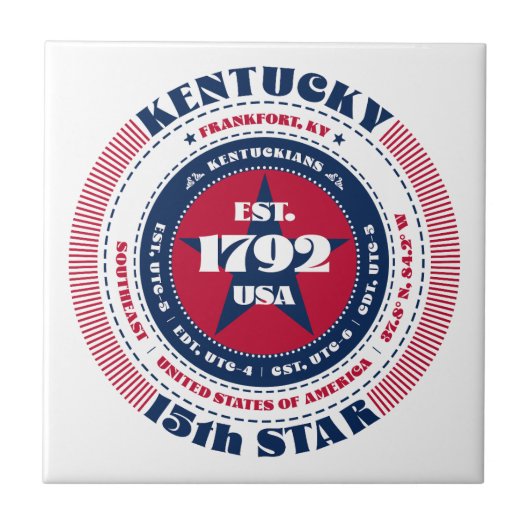 Rode, witte en blauwe Kentucky keramische Tegel Tegeltje (Voorkant)