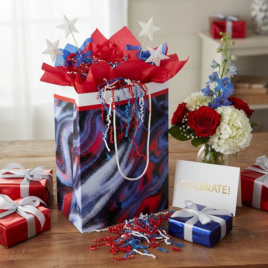 Rode, witte en blauwe knikker medium cadeauzakje