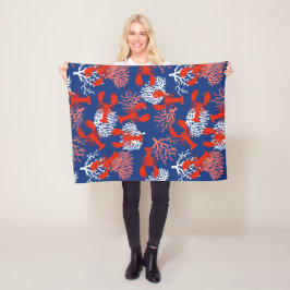 Rode witte en blauwe kreeften kustpatroon fleece deken