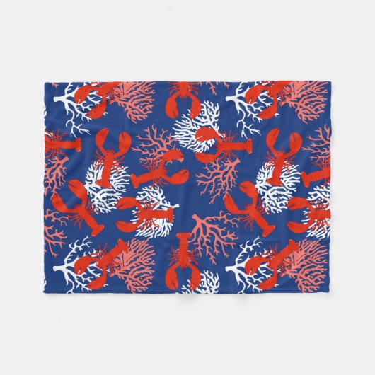 Rode witte en blauwe kreeften kustpatroon fleece deken (Voorkant (Horizontaal))