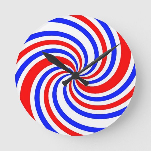 Rode, witte en blauwe kronkels ronde klok (Voorkant)
