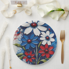 Rode witte en blauwe madeliefjes bloemen papieren bordje