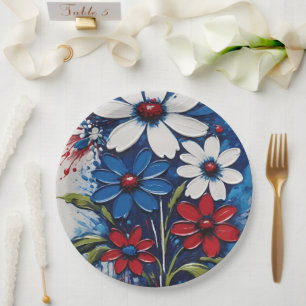 Rode witte en blauwe madeliefjes bloemen papieren bordje
