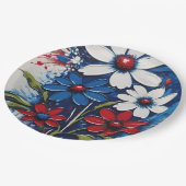 Rode witte en blauwe madeliefjes bloemen papieren bordje (Gekanteld)