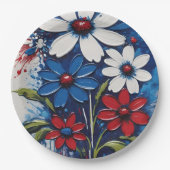 Rode witte en blauwe madeliefjes bloemen papieren bordje (Voorkant)