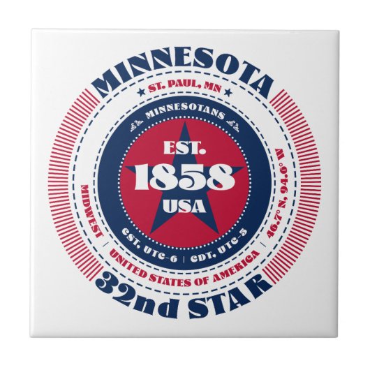 Rode, witte en blauwe Minnesota keramische Tegel Tegeltje (Voorkant)