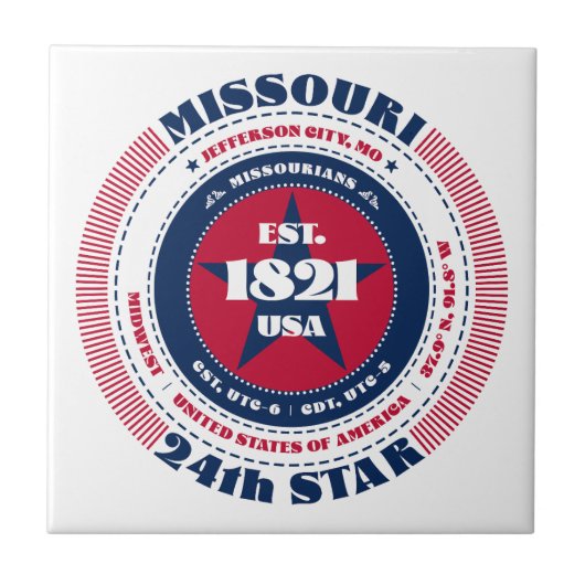 Rode, witte en blauwe Missouri keramische Tegel Tegeltje (Voorkant)