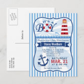 Rode, witte en blauwe nautische vuurtoren Baby sho Uitnodiging Briefkaart (Voorkant / Achterkant)