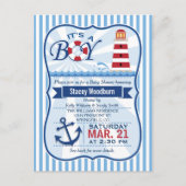 Rode, witte en blauwe nautische vuurtoren Baby sho Uitnodiging Briefkaart (Voorkant)