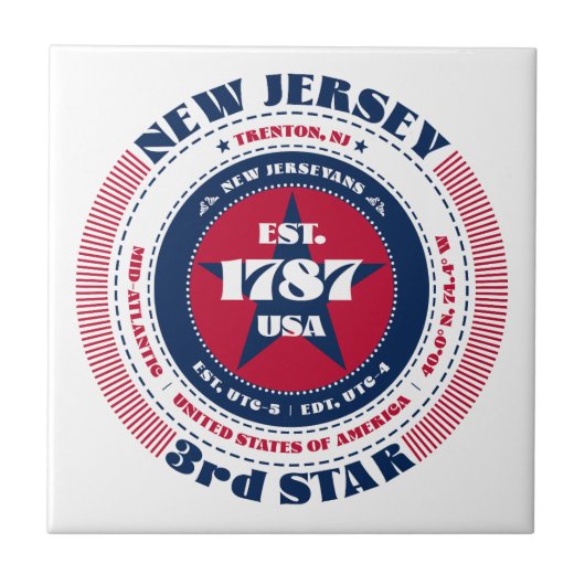 Rode, witte en blauwe New Jersey keramische Tegel Tegeltje (Voorkant)