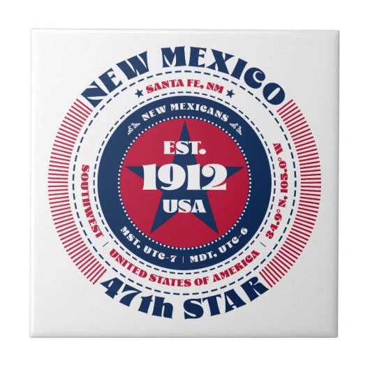 Rode, witte en blauwe New Mexico keramische Tegel Tegeltje (Voorkant)