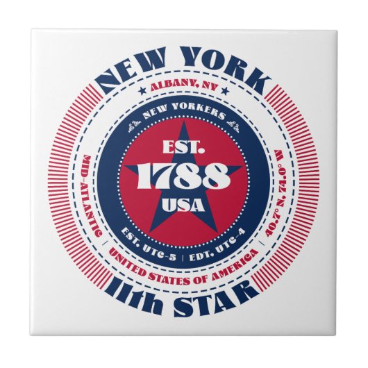 Rode, witte en blauwe New Yorkse keramische Tegel Tegeltje (Voorkant)