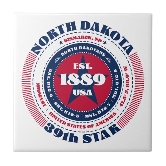Rode, witte en blauwe North Dakota Keramische Tege Tegeltje (Voorkant)