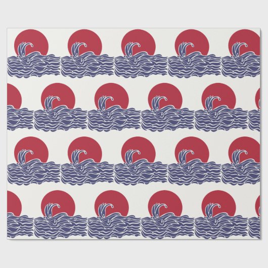 Rode, witte en blauwe oceaan zonsondergang & golve cadeaupapier (Vlak)
