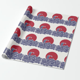 Rode, witte en blauwe oceaan zonsondergang & golve cadeaupapier
