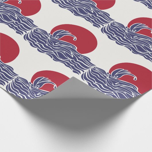 Rode, witte en blauwe oceaan zonsondergang & golve cadeaupapier (Hoek)