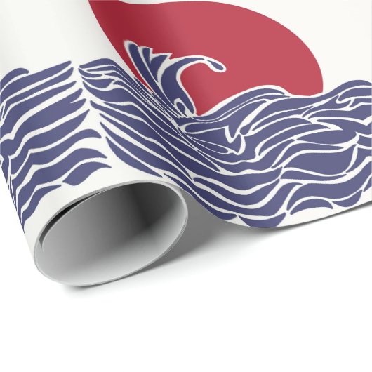 Rode, witte en blauwe oceaan zonsondergang & golve cadeaupapier (Rol Hoek)