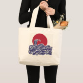 Rode, witte en blauwe oceaan zonsondergang & golve grote tote bag (Voorkant (product))