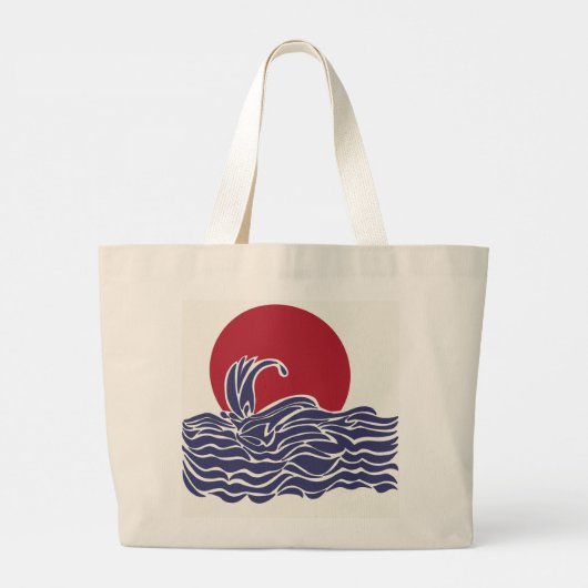 Rode, witte en blauwe oceaan zonsondergang & golve grote tote bag (Achterkant)