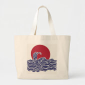 Rode, witte en blauwe oceaan zonsondergang & golve grote tote bag (Voorkant)