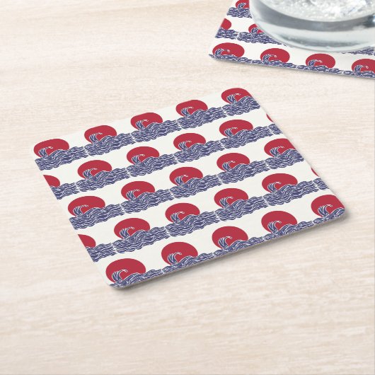 Rode, witte en blauwe oceaan zonsondergang & golve kartonnen onderzetters (Schuin)