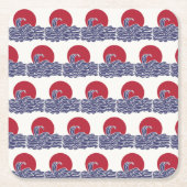 Rode, witte en blauwe oceaan zonsondergang & golve kartonnen onderzetters (Voorkant)