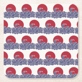 Rode, witte en blauwe oceaan zonsondergang & golve kartonnen onderzetters