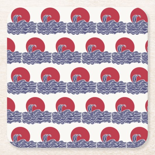 Rode, witte en blauwe oceaan zonsondergang & golve kartonnen onderzetters (Voorkant)