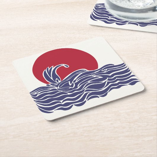 Rode, witte en blauwe oceaan zonsondergang & golve kartonnen onderzetters (Schuin)