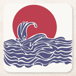 Rode, witte en blauwe oceaan zonsondergang & golve kartonnen onderzetters