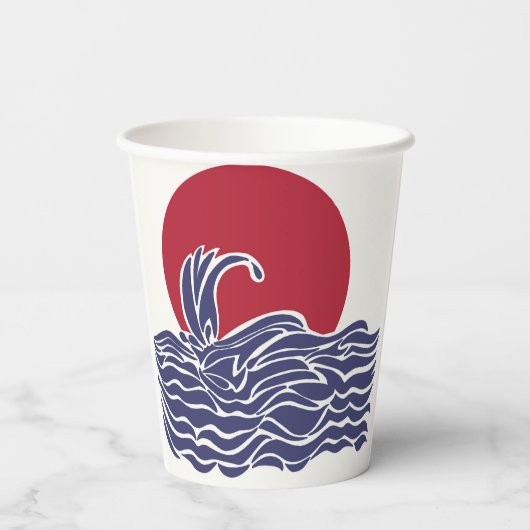 Rode, witte en blauwe oceaan zonsondergang & golve papieren bekers (Achterkant)