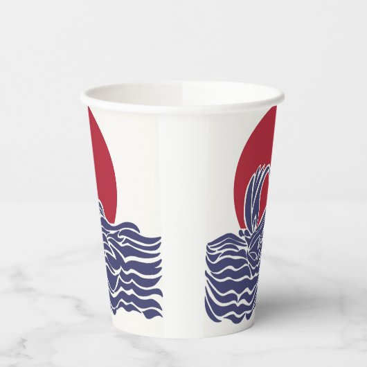 Rode, witte en blauwe oceaan zonsondergang & golve papieren bekers (Links)