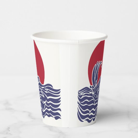 Rode, witte en blauwe oceaan zonsondergang & golve papieren bekers (Rechts)