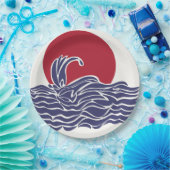 Rode, witte en blauwe oceaan zonsondergang & golve papieren bordje (Feest)