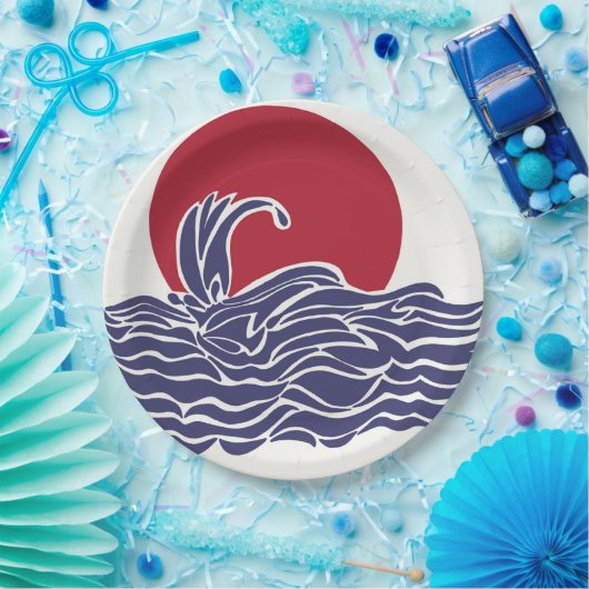 Rode, witte en blauwe oceaan zonsondergang & golve papieren bordje (Feest)
