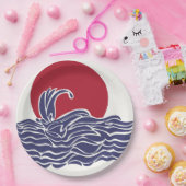 Rode, witte en blauwe oceaan zonsondergang & golve papieren bordje (Feest)