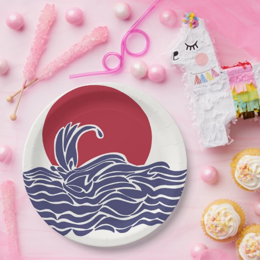 Rode, witte en blauwe oceaan zonsondergang & golve papieren bordje (Feest)