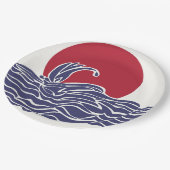 Rode, witte en blauwe oceaan zonsondergang & golve papieren bordje (Gekanteld)