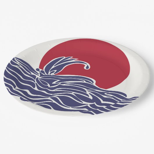 Rode, witte en blauwe oceaan zonsondergang & golve papieren bordje (Gekanteld)