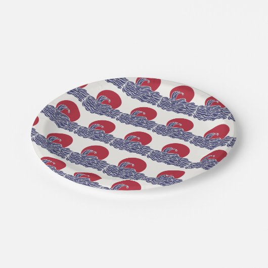 Rode, witte en blauwe oceaan zonsondergang & golve papieren bordje (Gekanteld)